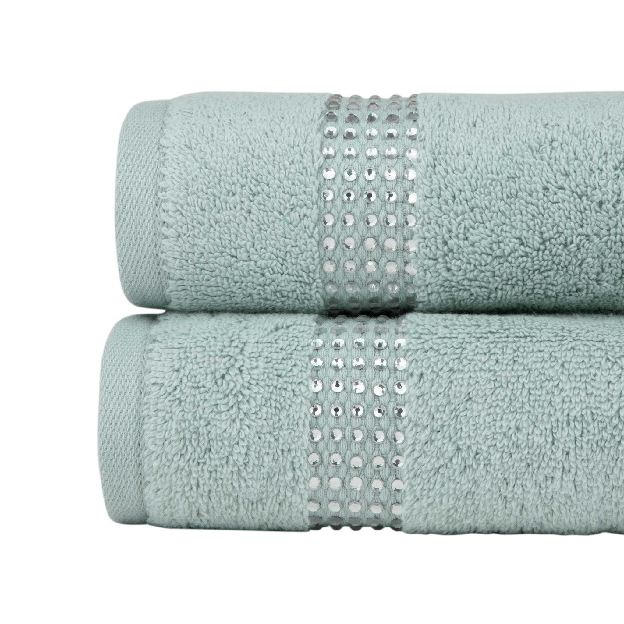 Sparkles Home  Stripe Rhinestone Hand Towel (Set of 2) - Aqua