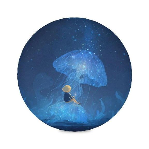 Round Placemat Heat Resistant & Wrinkle-Free Dining Table Decor Placemat For Home & Weddings under The Jellyfish