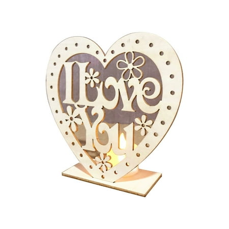 

HOTYA Wedding Wooden Ornaments MR&MRS Heart-Shape Romantic Pendant Plate With LED Ligh