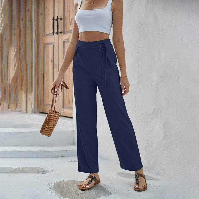 LSLJS Women's Stylish Casual Zipper Lace-up Solid Color Pants Womens Work Pants