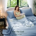 thumbnail image 5 of Sonoro Kate 100% Organic Cooling Bamboo Sheets, King Sheet Set 4-Piece with 16" Deep Pocket, Silky Smooth Luxury Bed Sheets, Lake Blue, 5 of 7