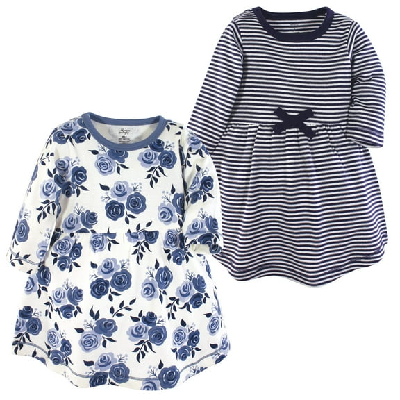 Luvable Friends Touched by Nature Long-Sleeve Dresses 2pk, Indigo Bloom, 0-3M