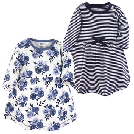 Luvable Friends Touched by Nature Long-Sleeve Dresses 2pk Indigo Bloom 3T
