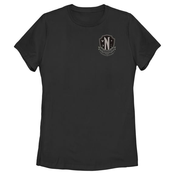 Women's Wednesday Small Nevermore Crest Black and White  Graphic Tee