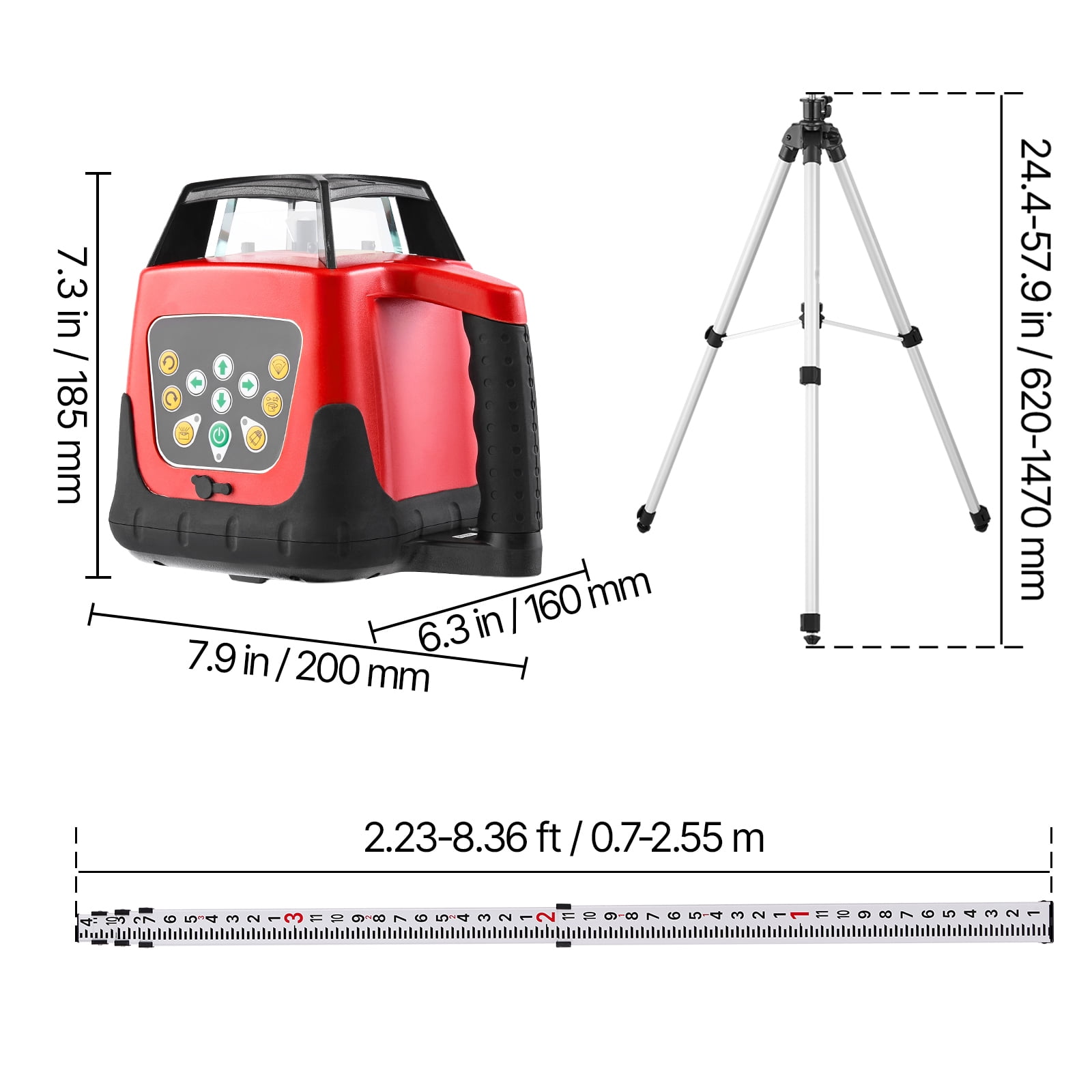 KFFKFF Rotary Laser Level Kit, 2000ft 360-Degree Self-Leveling Green Horizontal Laser with Tripod, Receiver, Remote, Scale, Carrying Case, IP66 Waterproof, 0.80in/100ft Accuracy