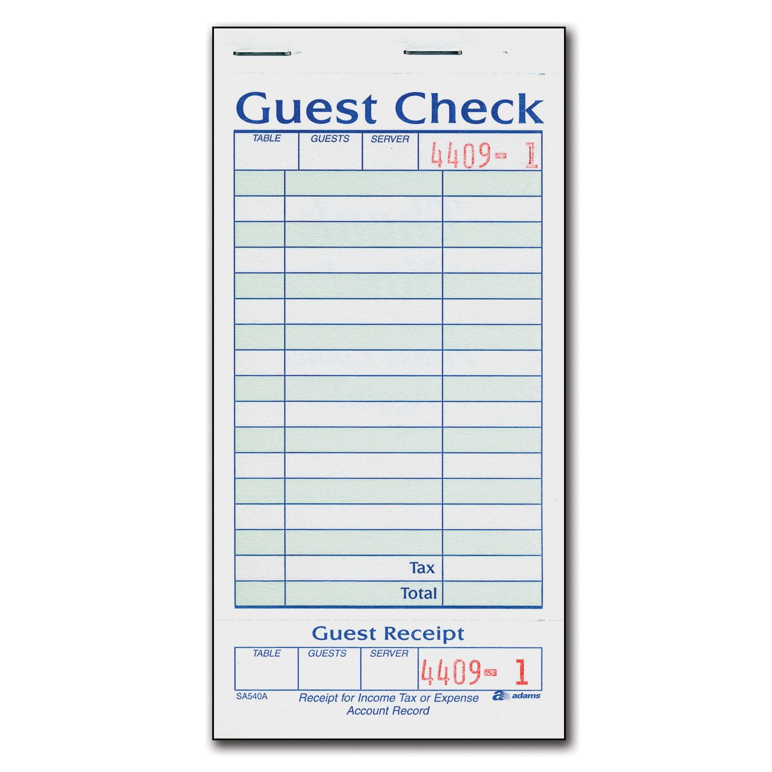 of 50 Page Guest Checks 7x3.6 inches for Professional Restaurants 10 Pack Receipt Stubs Check Numbers and Carbon Copies by Gold Lion Gear Featuring: Menu Prompts