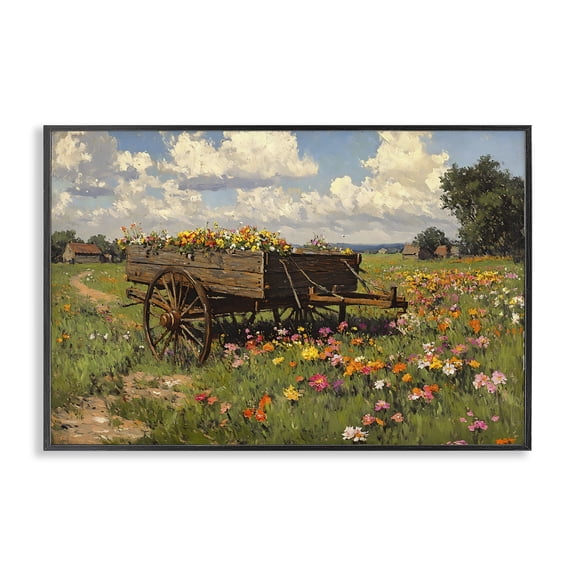 Stupell Industries French Country Wildflower Wagon in Bloom Black Framed Giclee Art, 18 x 12, by Franklyn Gregory