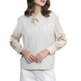 thumbnail image 1 of Hauts Blancs pour Femmes Débardeur Tricoté Uni Chandail Col en V Sans Manches pour Sortir, 1 of 5
