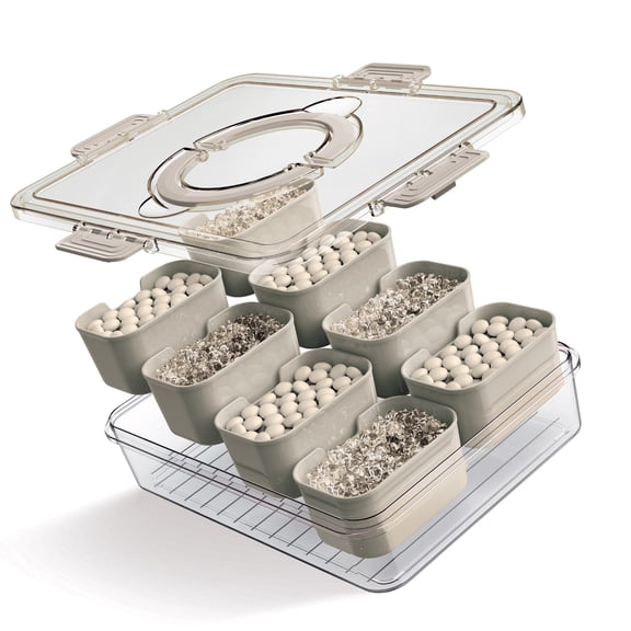 Snackle Box Container - 8 Compartment Divided Serving Tray with Lid,Portable Snack Tray with Handle and Serving Platter Perfect for Fruit,Candy and Treats