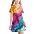thumbnail image 1 of Robe à Manches Courtes Imprimée à Col Rond pour Filles, Tissu en Polyester, Coupe Décontractée, Légère pour Fête d'Anniversaire Ou Usage Quotidien, 3-12 Ans, 1 of 5