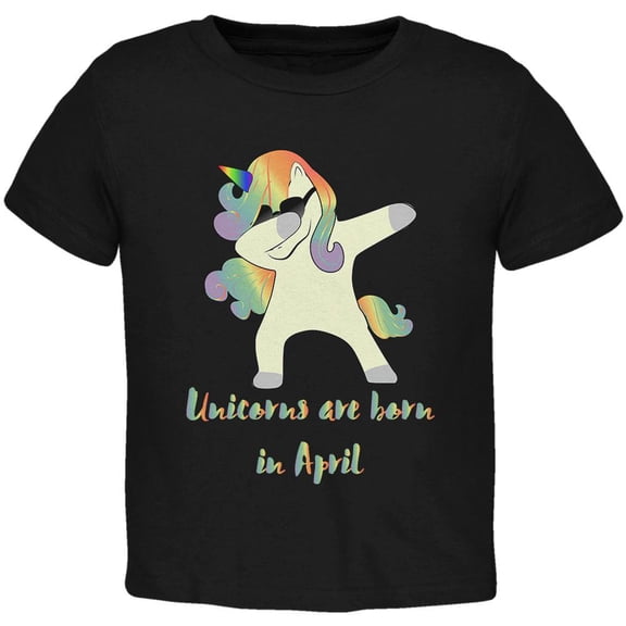 April Birthday Dabbing Unicorn Sunglasses Toddler T Shirt Black 3T