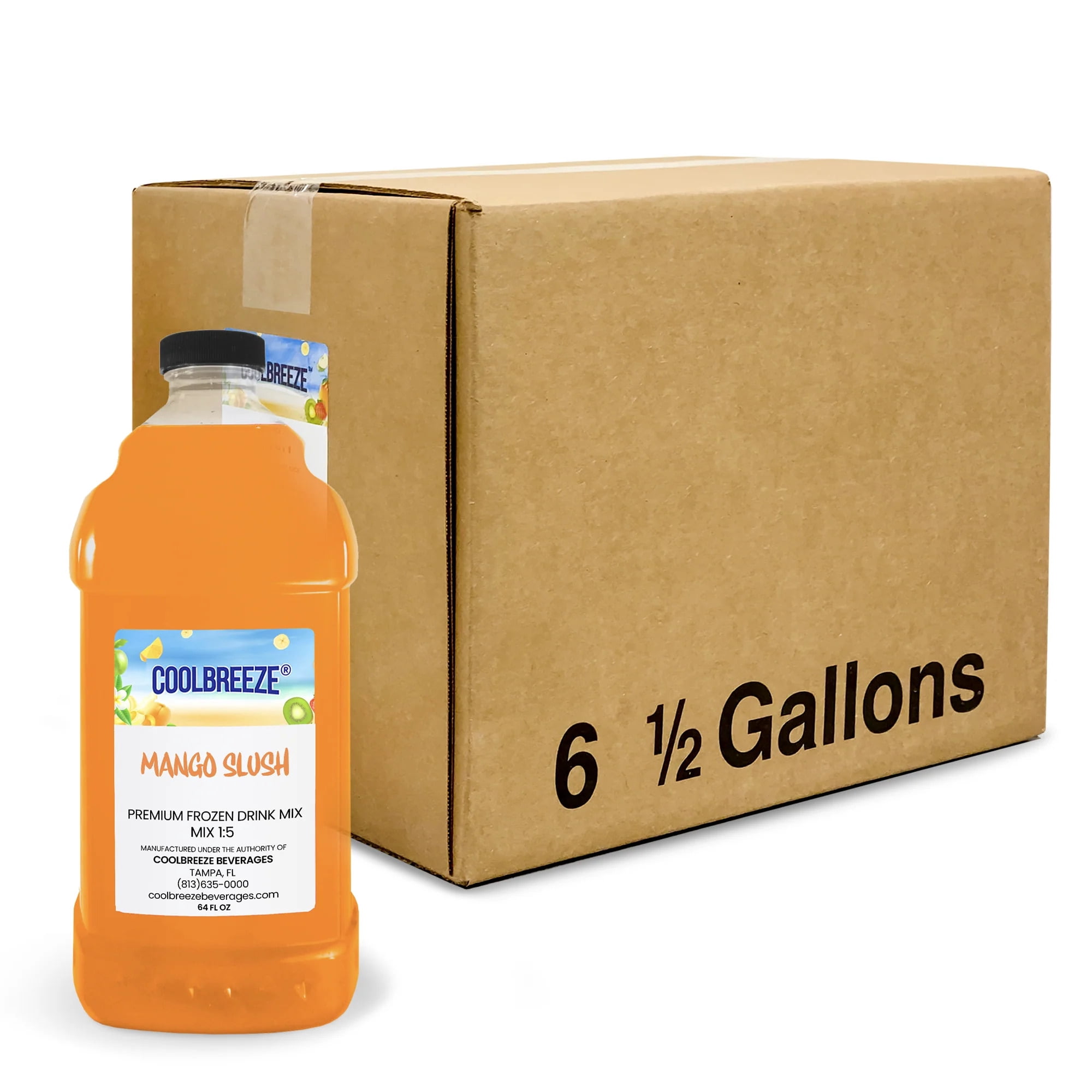 Coolbreeze Beverages Frozen Drink Machine Granita Flavor Syrup, Icee Snowcone Slush Mix - Case Pack, 6 1/2 Gallon Bottles, Mango Slush