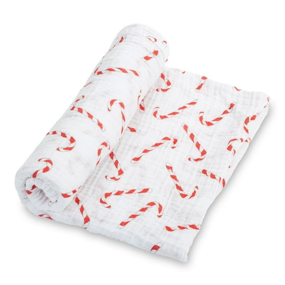 LollyBanks Candy Cane Baby Muslin Swaddle Blanket- Christmas Theme-100% Muslin Cotton, 47"x47", 1 Pack