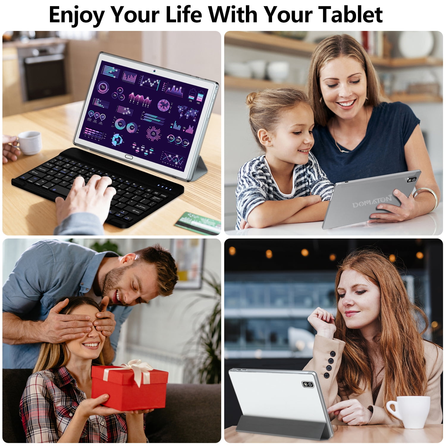 2-in-1 10 inch Android 11 Tablet, 4G Cellular Tablet with Keyboard Case, 4GB RAM 64GB Storage, 13MP Dual Cameras, IPS Full HD,WiFi Tablet, GPS, Silver