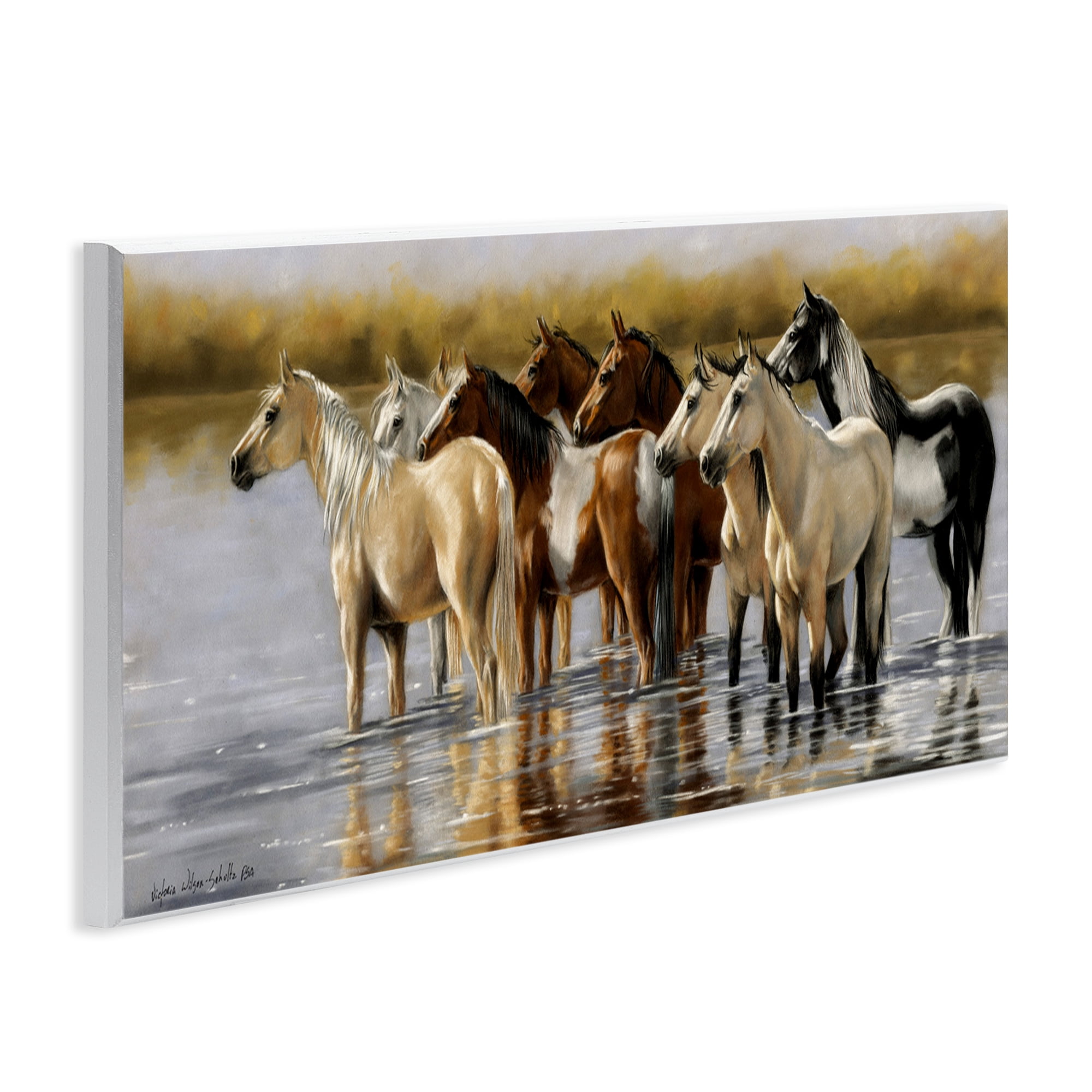 Stupell Industries Horse Herd Splashing Animals & Insects Painting Unframed Art Print Wall Art, 17 x 7