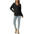 thumbnail image 2 of INSPIRE CHIC Women's V Neck Waffle Knit Long Sleeve Loose Casual Lightweight Pullover S Black, 2 of 6