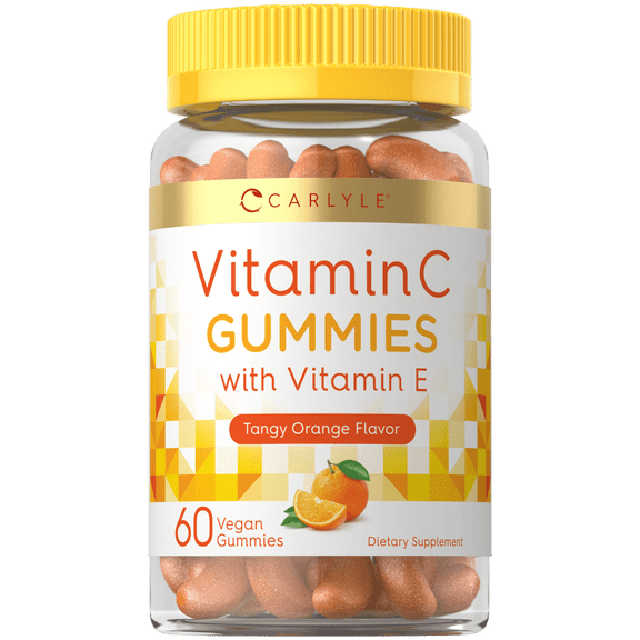 Vitamin C | 60 Gummies | Orange Flavor | with Vitamin E | Vegan, Non-GMO, Gluten Free | by Carlyle
