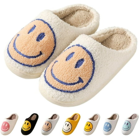 

Smile Face Slippers for Women Soft Plush Smile Slippers Retro Preppy Slippers with Smile Face Happy Face Slippers Slip-on Cozy Indoor Outdoor Slippers