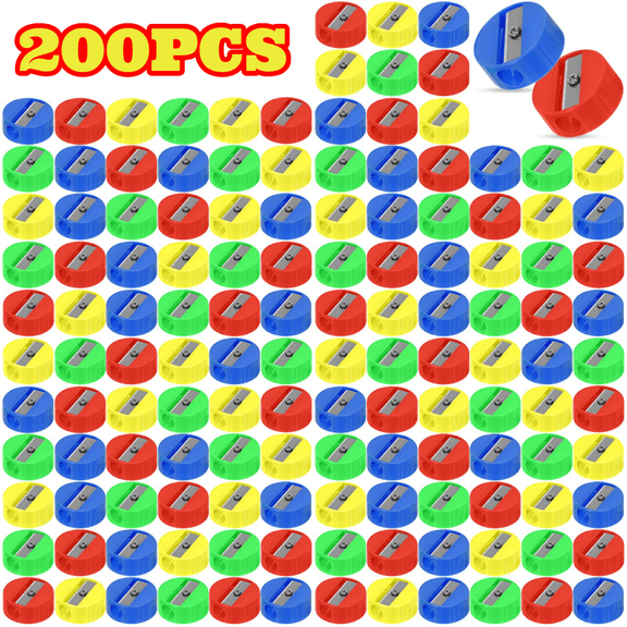 200pcs Pencil Sharpeners Bulk, 1 inch Round Handheld Pencil Sharpener for Office Supplies, Blue/Green/Red/Yellow