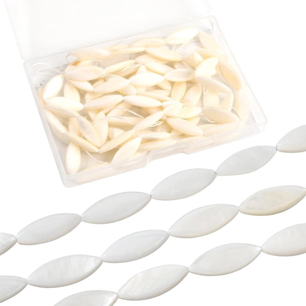 1 caja de aproximadamente 76 cuentas planas de concha blanca, espaciadoras de concha marina, pequeñas cuentas con forma de ojo de caballo, naturales, sueltas, pequeñas y lisas.
