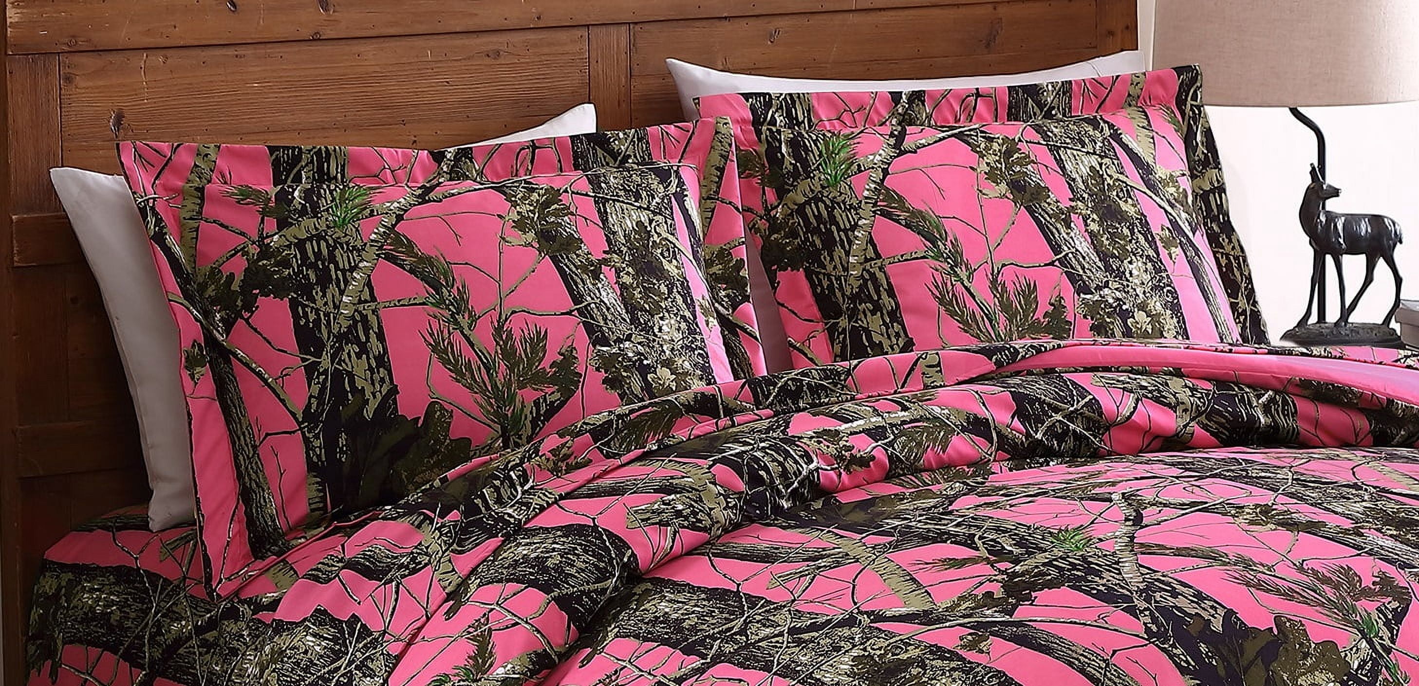 Chezmoi Collection Salem 2-Piece Cabin Lodge Forest Woods Comforter Set, Nature Camo Tree Leaves Printed Soft Microfiber Bedding, Pink, Twin