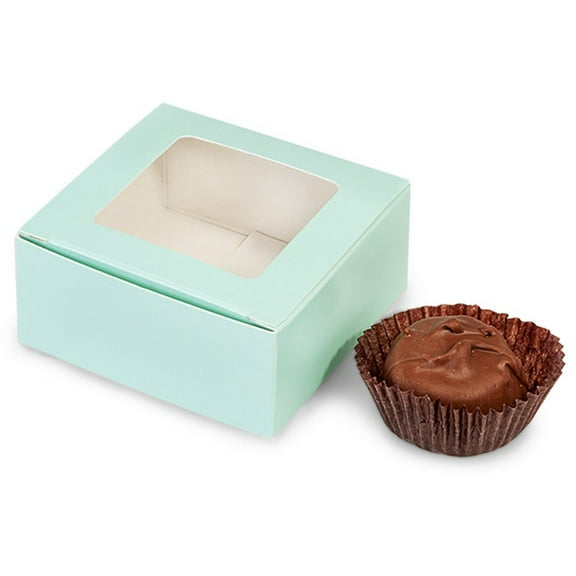Aqua Blue 4-Piece Truffle Candy Boxes - 2 5/8" x 2 3/4" x 1 1/4" - 25 Pack (tcw4aq)