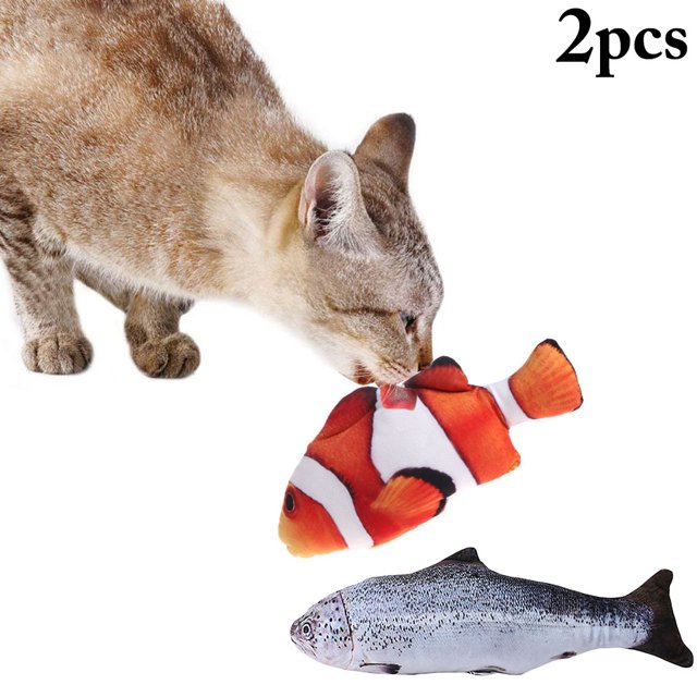 2 Pcs Jouet Poisson Chat Interactif Simulé Réaliste Peluche Herbe à Chat Toy Cat Jouet à Mâcher