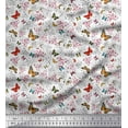 thumbnail image 1 of Soimoi White Georgette Viscose Fabric Flower & Butterfly Print Sewing Fabric BTY 42 Inch Wide, 1 of 3