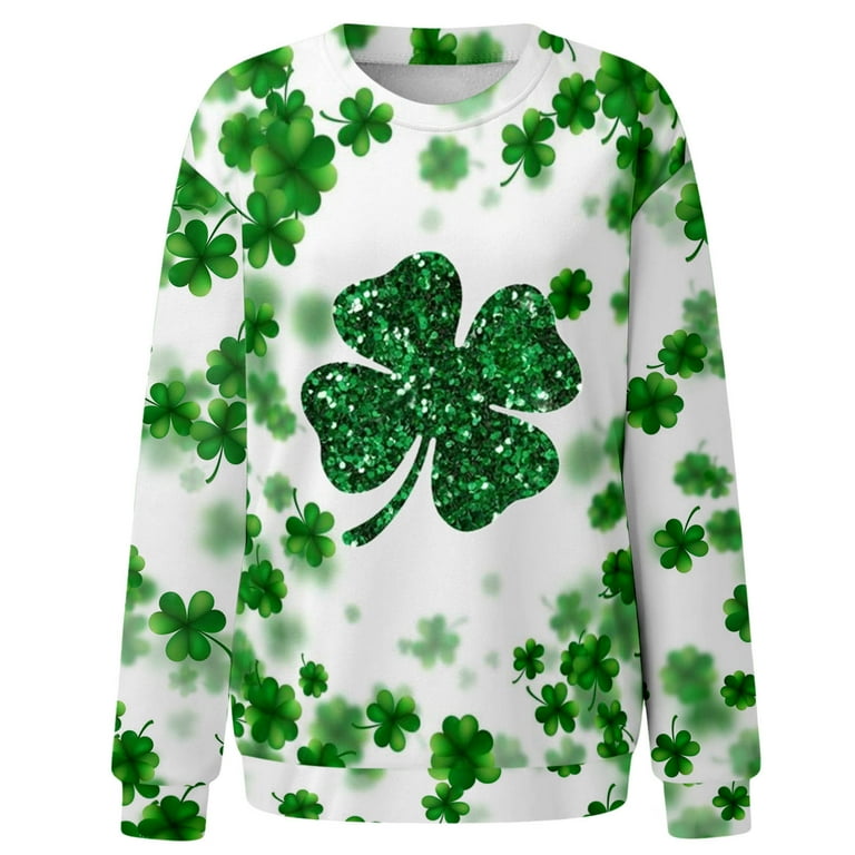 St. Patrick's Day Graphic Sweatshirts for Women Sparkly Clover