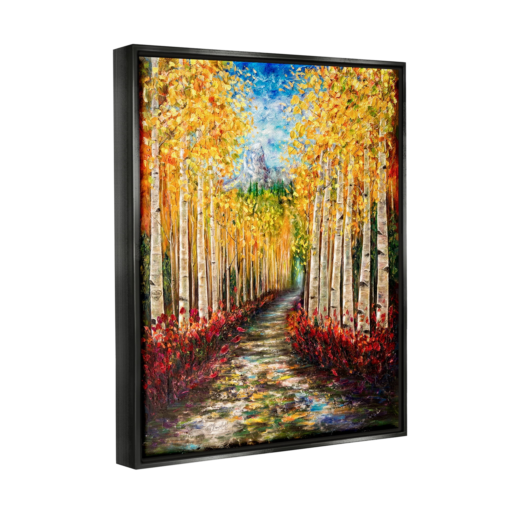 Stupell Industries Modern Birch Grove Painting Nature Painting Black Floater Framed Art Print Wall Art, 17 x 21