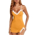 thumbnail image 2 of lcziwo 2024 Womens Comfy Cotton Pajama, Lace Trim Full Slip, V-Neck Split Under Dresses,Chemise Nightgown Sleepwear, 2 of 5