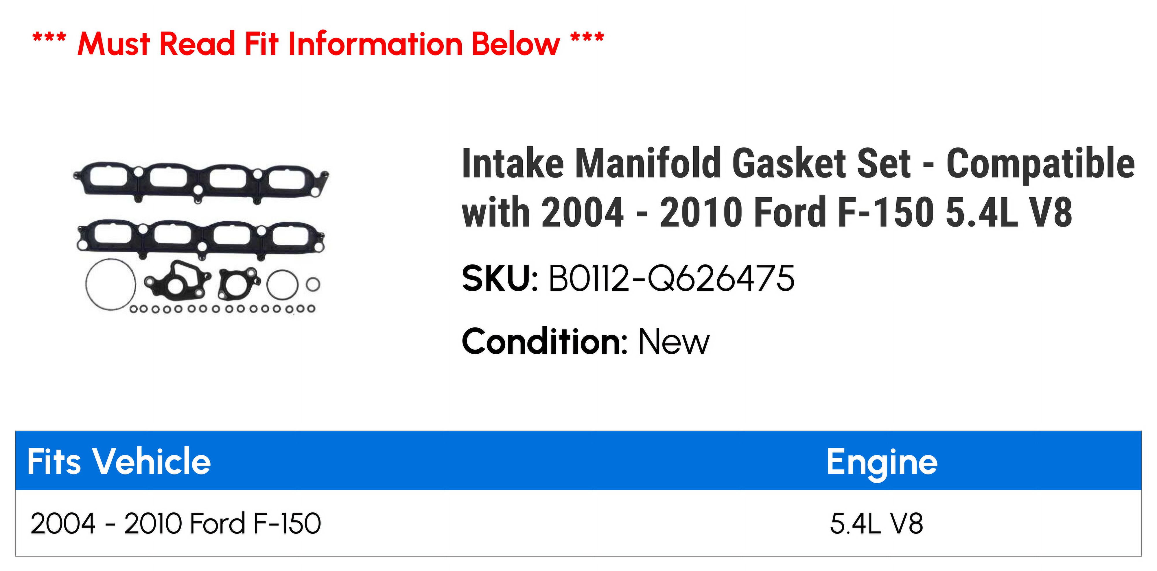 Intake Manifold Gasket Set - Compatible with 2004 - 2010 Ford F-150 5.4L V8 2005 2006 2007 2008 2009
