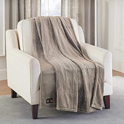 Brookstone Luxurious Electric Heated Throw 4-Heat Settings Easy One Touch  Built-in Remote (Beige) - Walmart.com