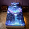 thumbnail image 4 of Homewish Blue Galaxy Twin Sheets for Kids Girls, Stars Moon Waterfall Bedding, 3 Pieces, 1 Flat Sheet, 1 Fitted Sheet and 1 Pillowcase, 4 of 6