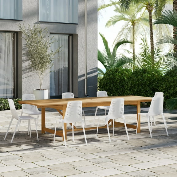 Haifa 9-Piece Solid Wood |100% FSC Certified w/ Teak Finish| Extendable Patio Dining Set