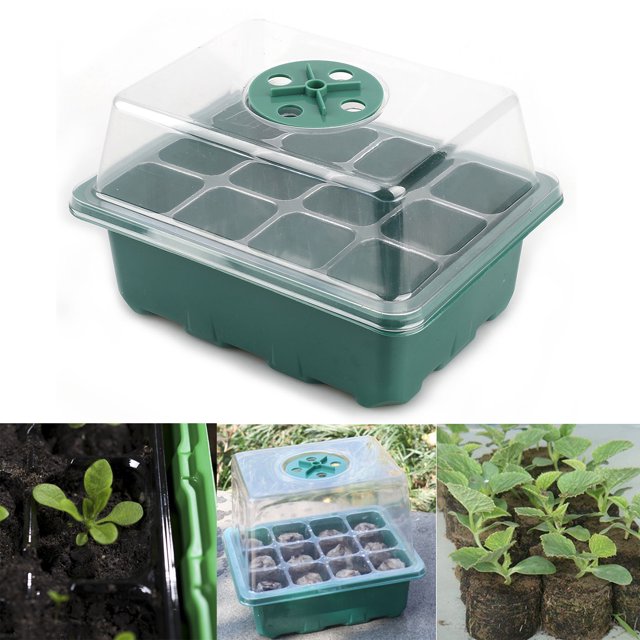Kit de Propagation de Semis Pot de Plantation Réutilisable Humidité Dômes Ventilés pour les Légumes Pp Largement Utiliser Mini Serre, Vert, 12 Trous