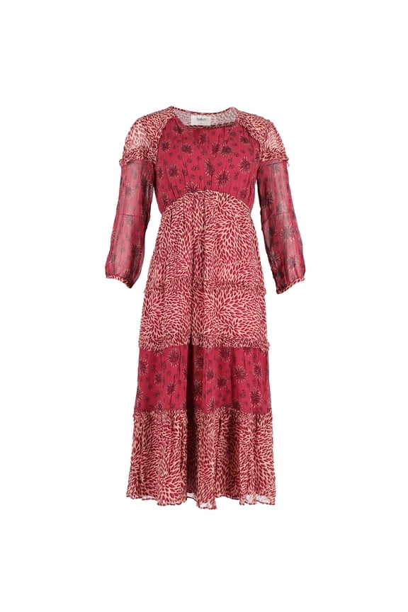 Pre-Owned Ba&sh Gypsie Mixed Print Midi Dress In Burgundy Viscose
