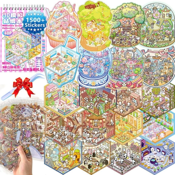DIY 3D Sticker Scene - 20 Sets(1500 PCS Fun DIY Reusable Sticker Book, Create Your Own Scenes, Cute Stickers & Waterproof, Ideal for Adults & Kids to Relieve Stress Anywhere, Crafts Party Favors