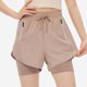 thumbnail image 2 of TaTaai Women High Waist Solid Sports Shorts Double Layer Anti-Exposure Stretch Elastic Waist Drawstring Zipper Pocket Quick Dry Yoga Running Shorts Gift, 2 of 6