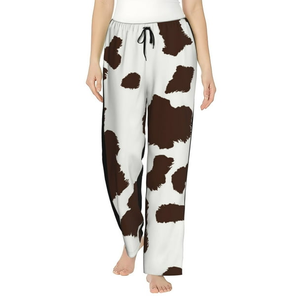 Balery Brown Cow Pantalones de pijama para mujer, pijamas ultraligeros, pantalones de estar por casa-Small