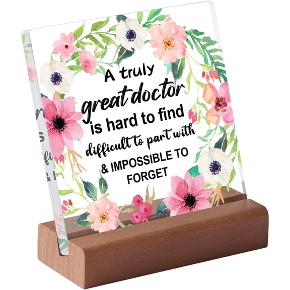 Thank You Appreciation Doctor Gifts Birthday Christmas Medical Graduation Gifts for Men Women Dentist Doctor Square Acrylic Desk Plaque Sign With Wood Stand - A Truly Great Doctor is Hard to Find