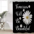 thumbnail image 4 of Flower Shower Curtain for Bathroom with Hooks 72x72 Inches Polyester Fabric Shower Curtain Sets Washable Bath Curtains Decor White Daisy with Words on Black Background, 4 of 6