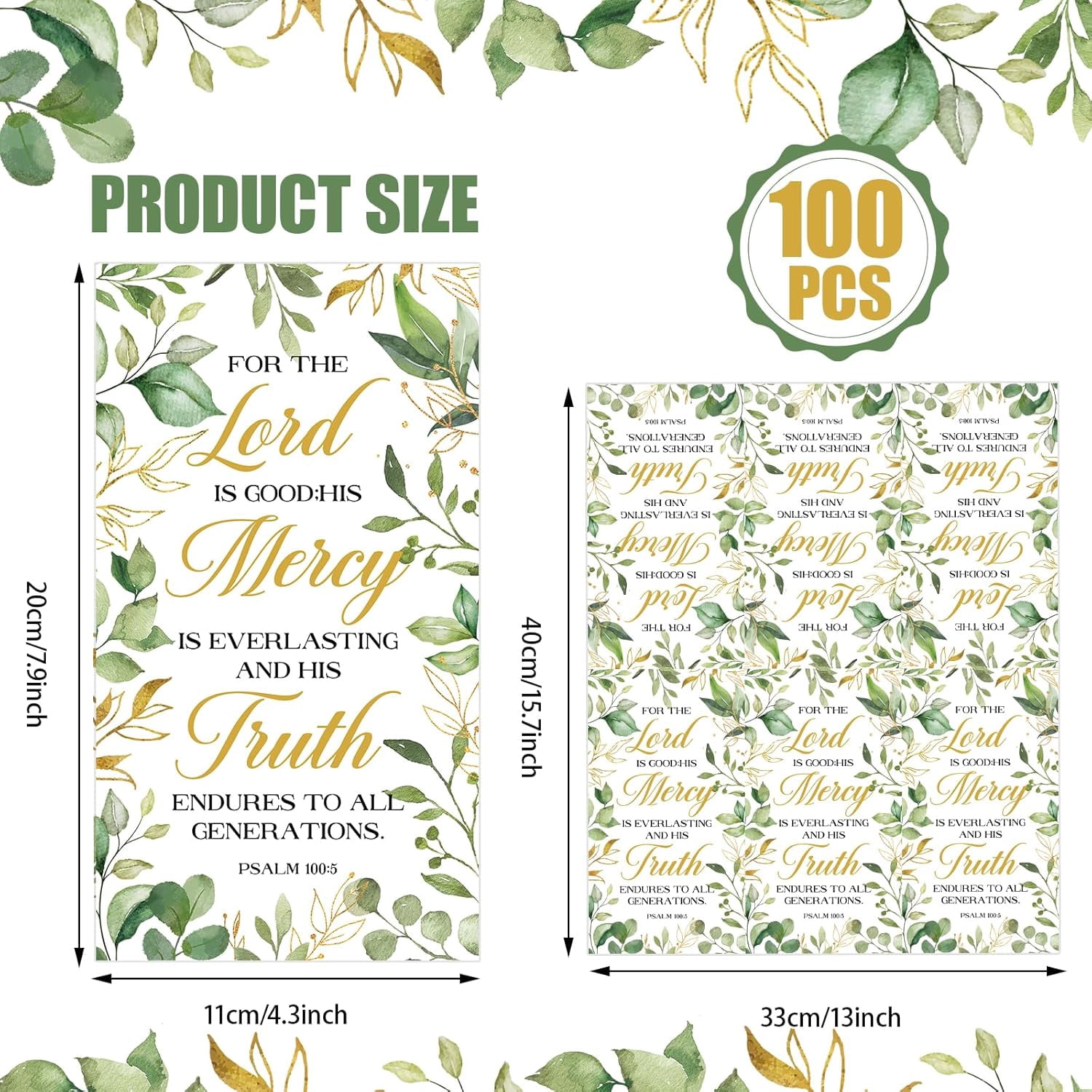 100 Pcs Religious Napkins Disposable Baptism Napkins 3 Ply Christian Eucalyptus Decorative Hand Towels Bathroom Bible Verse Hand Towels for Wedding First Communion Baptism Spring Party