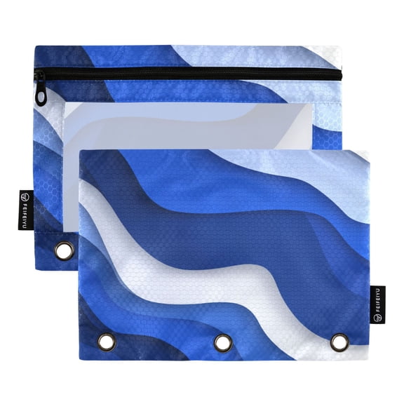 2 Pack 3 Ring Binder Pouch with Clear PVC Window Water Resistant Zipper Pencil Pouch Navy Blue Color Palette Binder Pocket for Classroom Office Home Stationery Organization