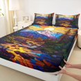 thumbnail image 3 of Homewish Watercolor Glass Aesthetic Twin Sheet Sets,Mountain Pine Pattern Twin Fitted Sheet,Colorful Natural Scenery Flat Sheet For Adults,Breathable Home Decor,3-Piece, 3 of 7