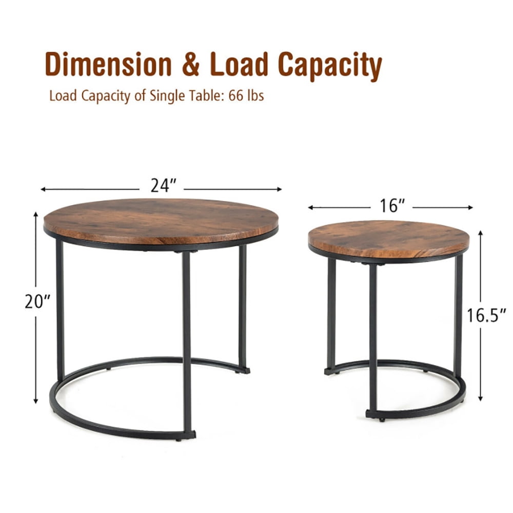 Finihen Round Nesting Coffee Table, Modern Nesting Side Set, Set of 2 Modern Round Stacking Nesting Coffee Tables, for Living Room, Reception Room, Brown Finihen Round Nesting Coffee Table, Modern Nesting Side Set, Set of 2 Modern Round Stacking Nesting Coffee Tables, for Living Room, Reception Room, Brown