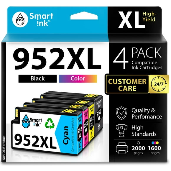 Smart Ink Compatible Ink Cartridge Replacement for HP 952XL 952 XL (4 Combo Pack) to use with OfficeJet Pro 8710 8720 7740 8210 8715 7720 8702 8725 8740 8730 8700 8200 (Black, Cy