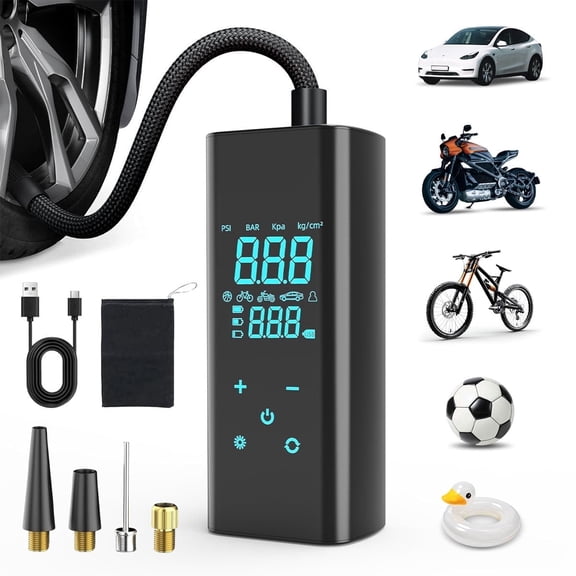 Tire Inflator Portable Air Compressor, 150 PSI Air Pump for Car Tires with Digital Pressure Gauge，Fast Tire Pump Inflation for Car, Motorcycle, Bicycle and Balls