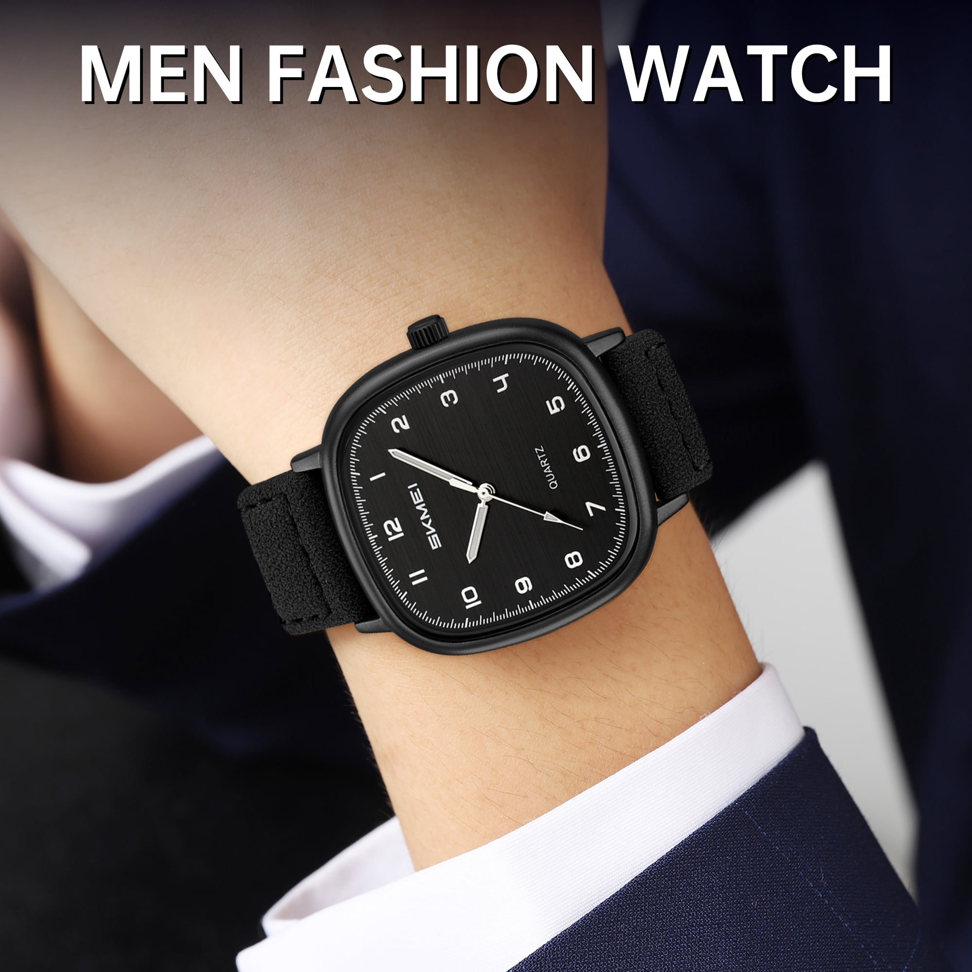 SKMEI Men Watch Fashion Minimalist Quartz Waterproof Wrist Watches for Mens Big Face Business Casual Watch，Leather Watch Strap