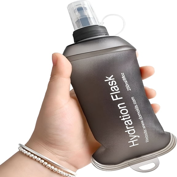 ACDANC Soft Flask,Tpu Collapsible Soft Water Bottle for Hydration Pack,Running Vest,Leak-Proof Folding Water Bottle for Hiking Cycling Climbing Jogging,250Ml Grey